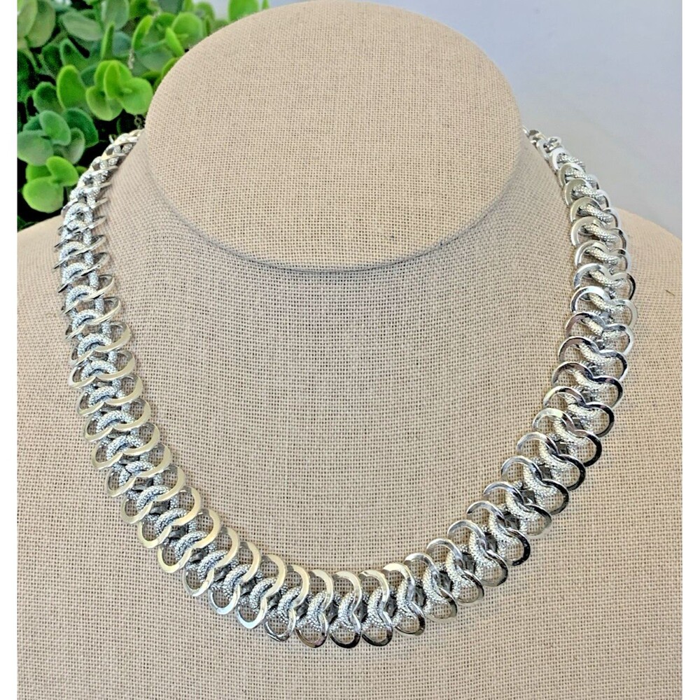 Vintage West Germany Silver tone Mod Collar Necklace Mid Century Statement